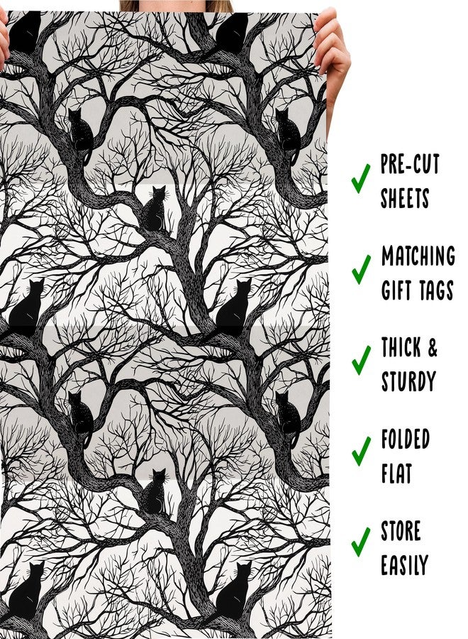CENTRAL 23 Cat Wrapping Paper - 6 Sheets Of Gift Wrap - Black Cats In Trees - Gothic Spooky Halloween - Fall Wrapping Paper For Men Women - Comes With Stickers - Recyclable - Image 5
